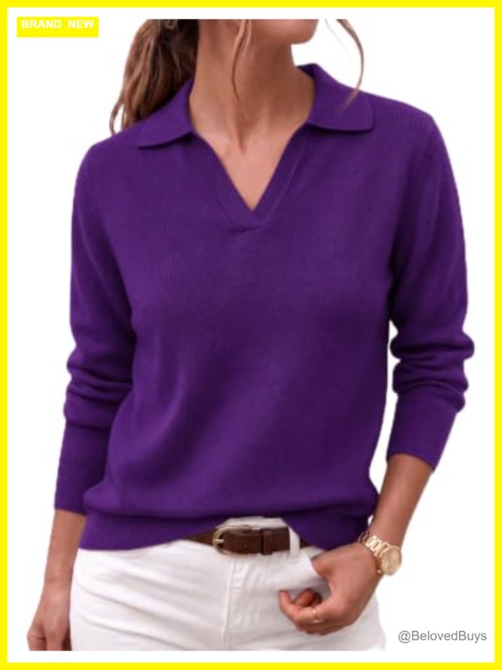 Zeagoo Women's Long Sleeve Polo V-Neck Knit Sweater Pullover Business Casual Top